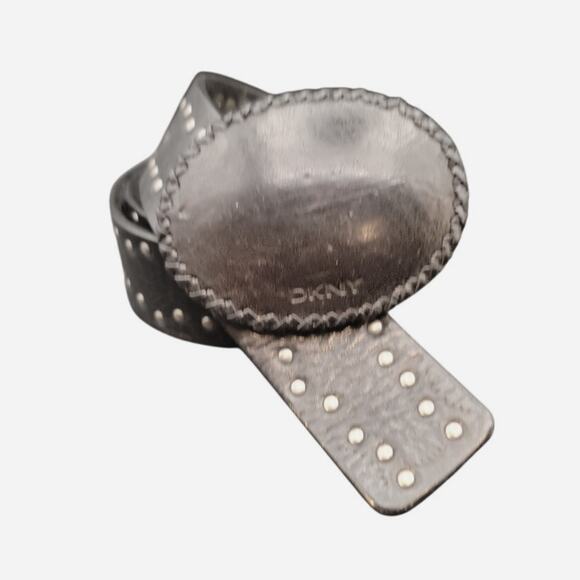 DKNY Leather Studded Belt Women's Sz Large 43"L Boho Edgy Chic - Picture 1 of 11